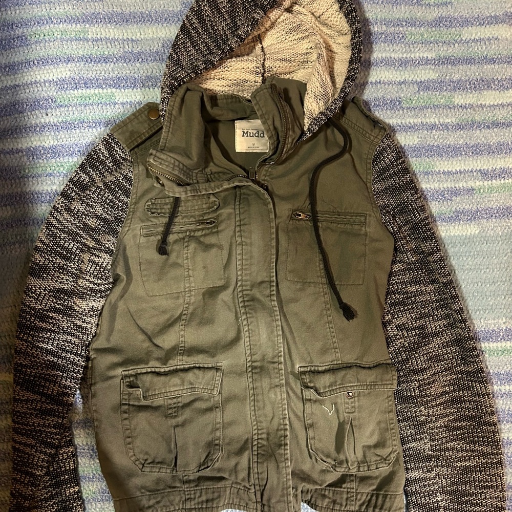 Mudd Olive and Black Knit Sleeve Jacket